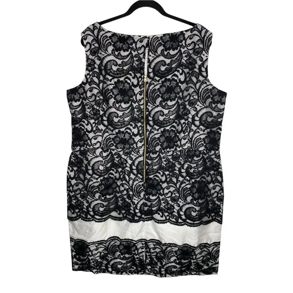 NEW Eloquii Dress Size 22W Womens Floral Lace White Black Midi Lace Over Dress - Picture 2 of 6